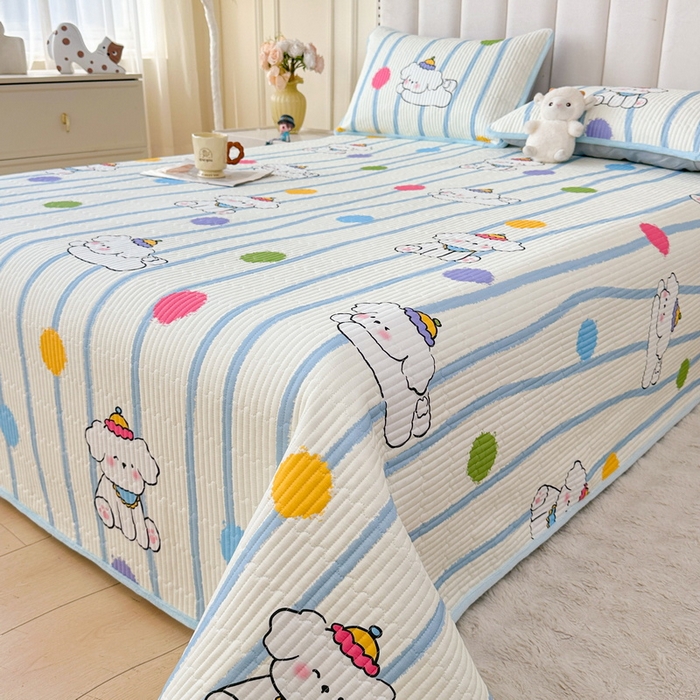 91家纺网 家纺一手货源 找家纺 LIFE.丽芙 2025新款A类四季可用A版全棉数码印花B版牛奶绒单件夹棉炕盖床盖三件套 床盖-乖狗狗