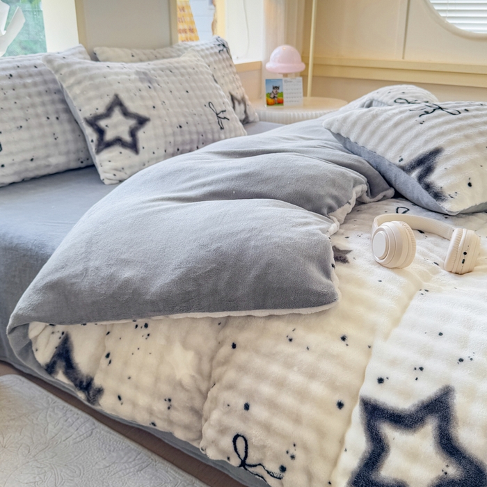 91家纺网 家纺一手货源 找家纺 仟岸家纺 2025新款泡泡绒印花四件套 幻星