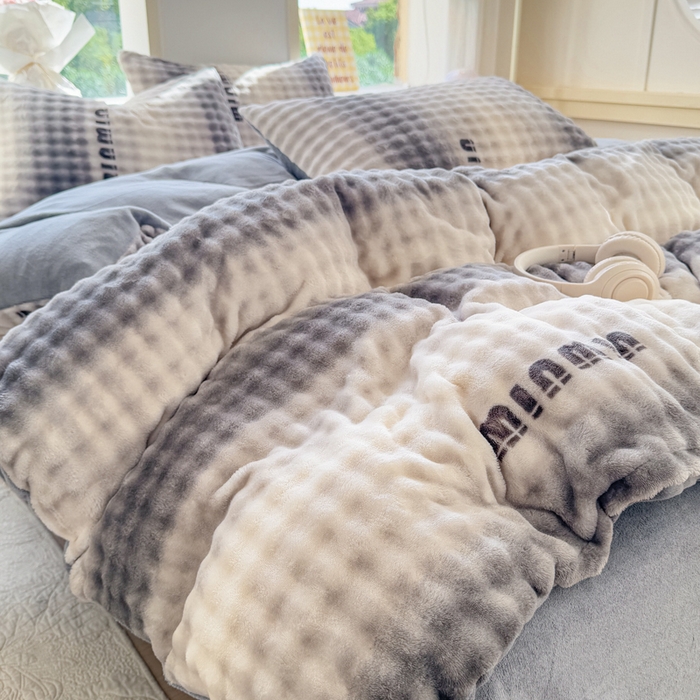 仟岸家纺 2025新款泡泡绒印花四件套 高达灰