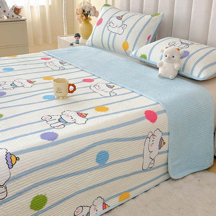 91家纺网 家纺一手货源 找家纺 LIFE.丽芙 2025新款A类四季可用A版全棉数码印花B版牛奶绒单件夹棉炕盖床盖三件套 床盖-乖狗狗