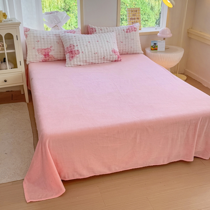 91家纺网 家纺一手货源 找家纺 仟岸家纺 2025新款泡泡绒印花四件套 蝶粉