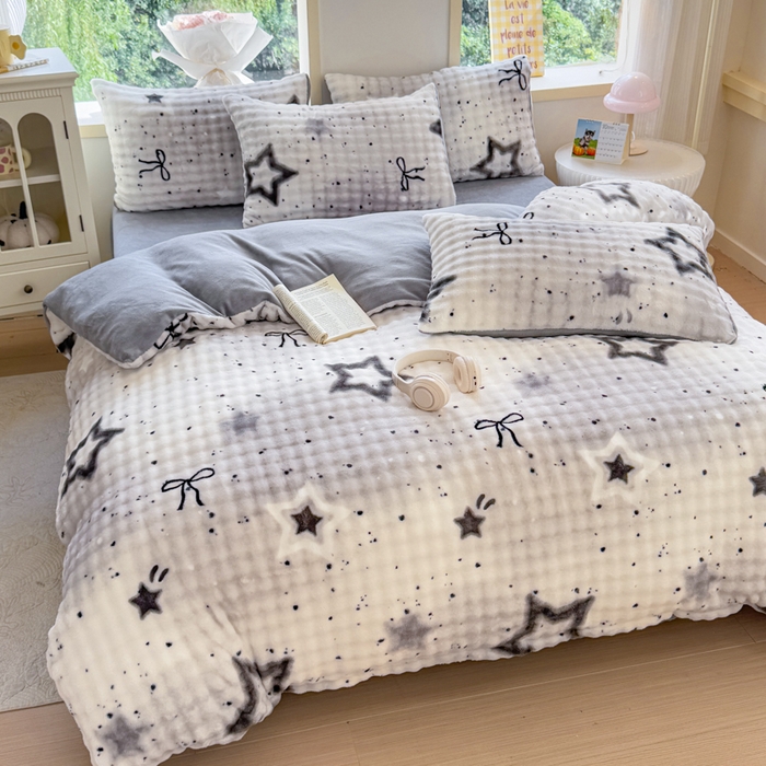 91家纺网 家纺一手货源 找家纺 仟岸家纺 2025新款泡泡绒印花四件套 幻星