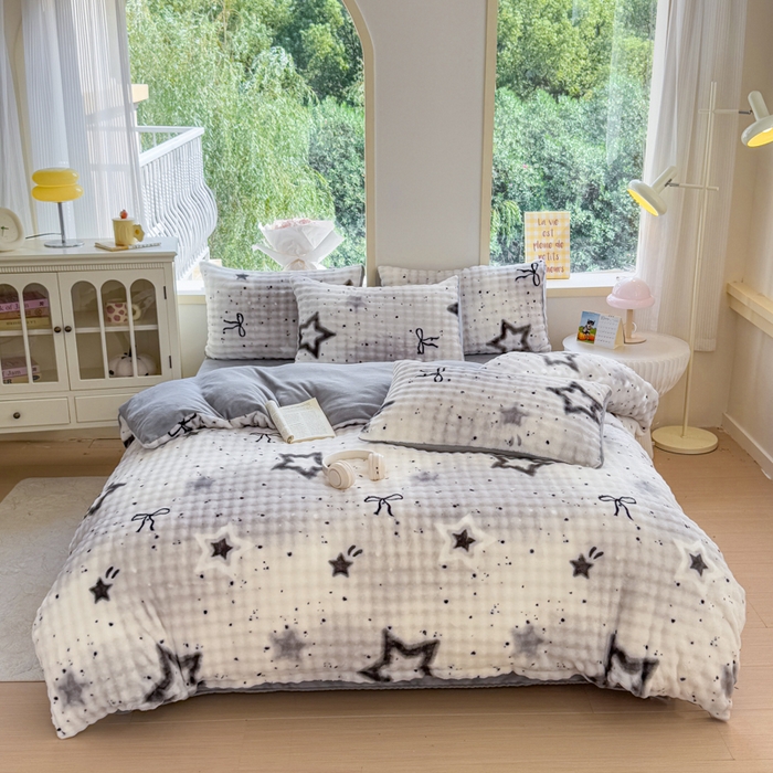 91家纺网 家纺一手货源 找家纺 仟岸家纺 2025新款泡泡绒印花四件套 幻星