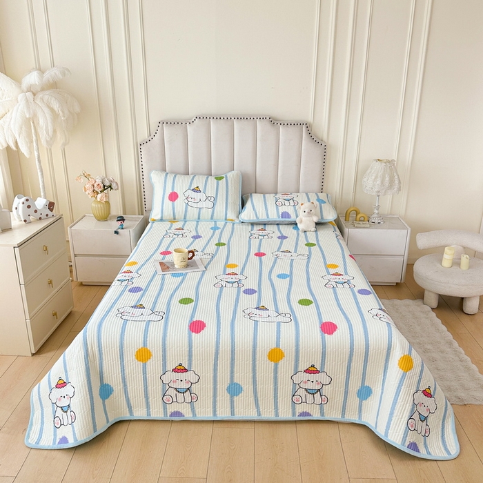 91家纺网 家纺一手货源 找家纺 LIFE.丽芙 2025新款A类四季可用A版全棉数码印花B版牛奶绒单件夹棉炕盖床盖三件套 床盖-乖狗狗