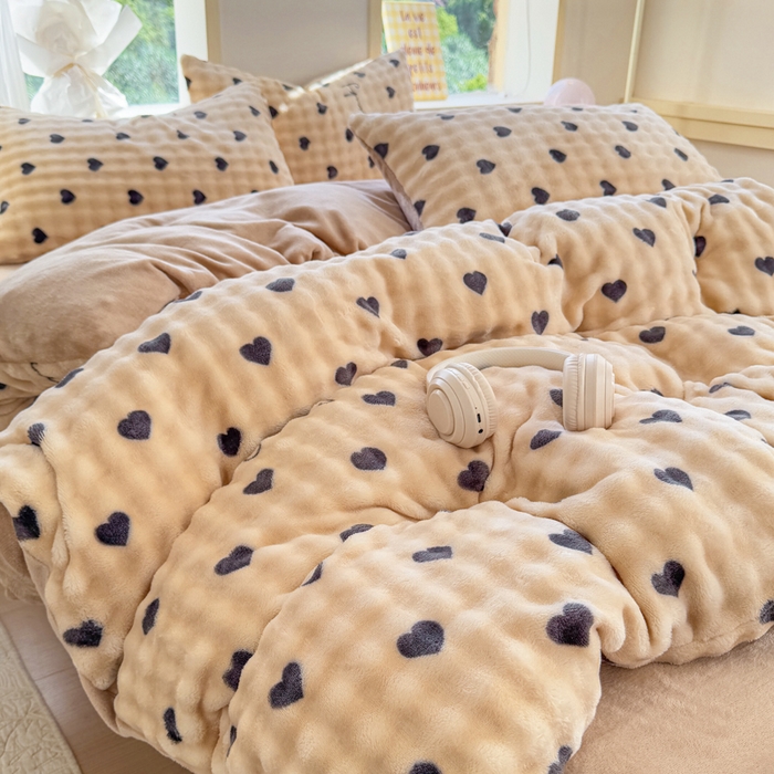 仟岸家纺 2025新款泡泡绒印花四件套 黑A