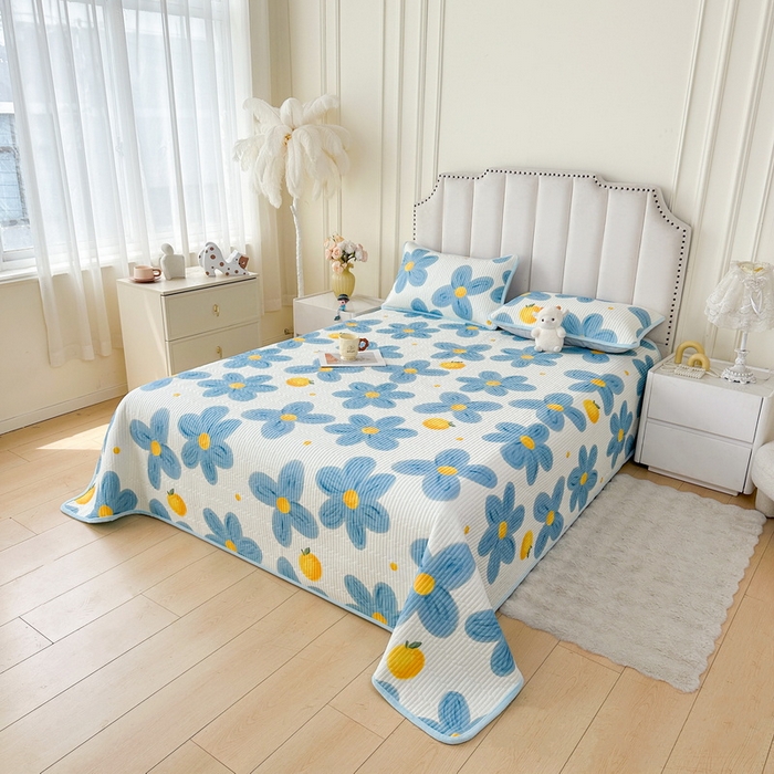 91家纺网 家纺一手货源 找家纺 LIFE.丽芙 2025新款A类四季可用A版全棉数码印花B版牛奶绒单件夹棉炕盖床盖三件套 床盖-向阳花