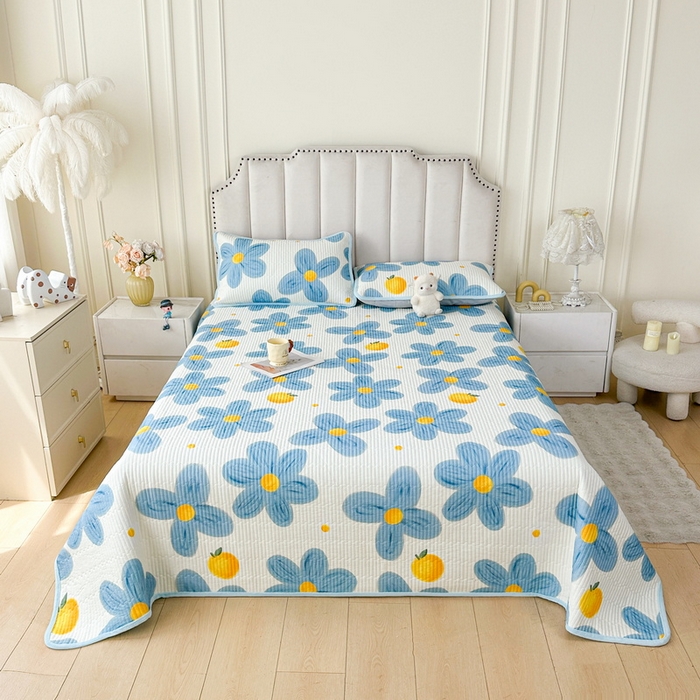 91家纺网 家纺一手货源 找家纺 LIFE.丽芙 2025新款A类四季可用A版全棉数码印花B版牛奶绒单件夹棉炕盖床盖三件套 床盖-向阳花