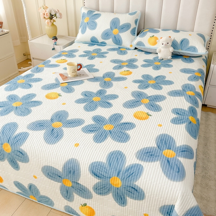 91家纺网 家纺一手货源 找家纺 LIFE.丽芙 2025新款A类四季可用A版全棉数码印花B版牛奶绒单件夹棉炕盖床盖三件套 床盖-向阳花