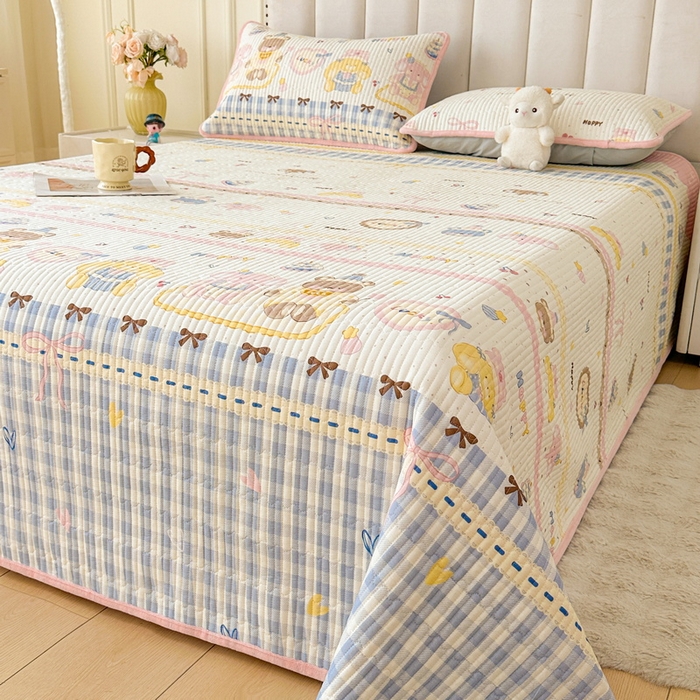 91家纺网 家纺一手货源 找家纺 LIFE.丽芙 2025新款A类四季可用A版全棉数码印花B版牛奶绒单件夹棉炕盖床盖三件套 床盖-乐园