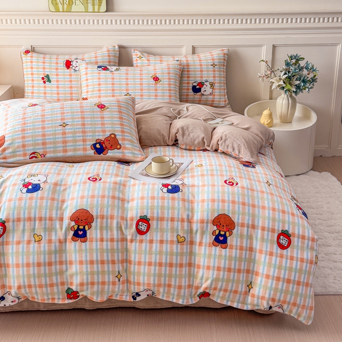 91家纺网 家纺一手货源 找家纺 仟岸家纺 2025新款牛奶绒印花四件套 草莓喵