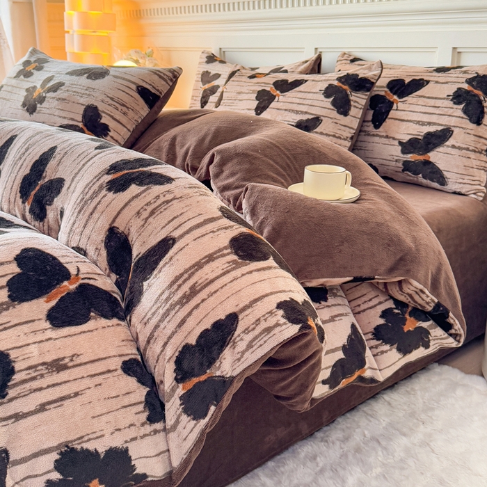 仟岸家纺 2025新款牛奶绒印花四件套 蝴蝶