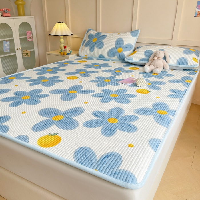 91家纺网 家纺一手货源 找家纺 LIFE.丽芙 2025新款A类四季可用A版全棉数码印花B版牛奶绒单件夹棉床褥垫三件套 床褥垫-向阳花