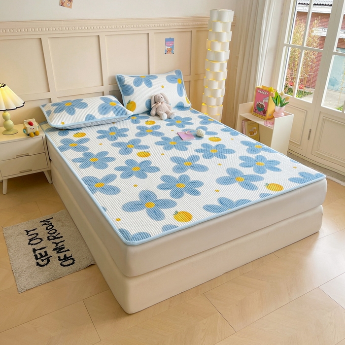 91家纺网 家纺一手货源 找家纺 LIFE.丽芙 2025新款A类四季可用A版全棉数码印花B版牛奶绒单件夹棉床褥垫三件套 床褥垫-向阳花