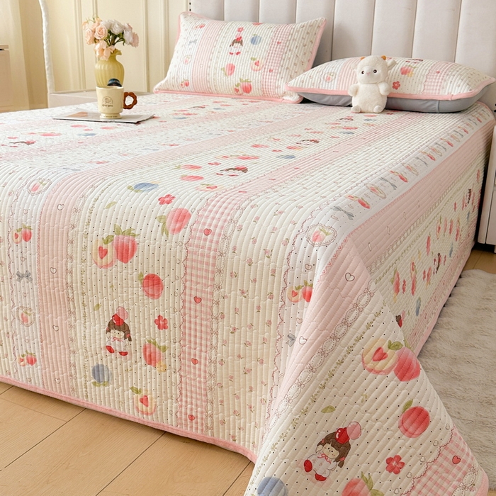 91家纺网 家纺一手货源 找家纺 LIFE.丽芙 2025新款A类四季可用A版全棉数码印花B版牛奶绒单件夹棉炕盖床盖三件套 床盖-爱心小妹