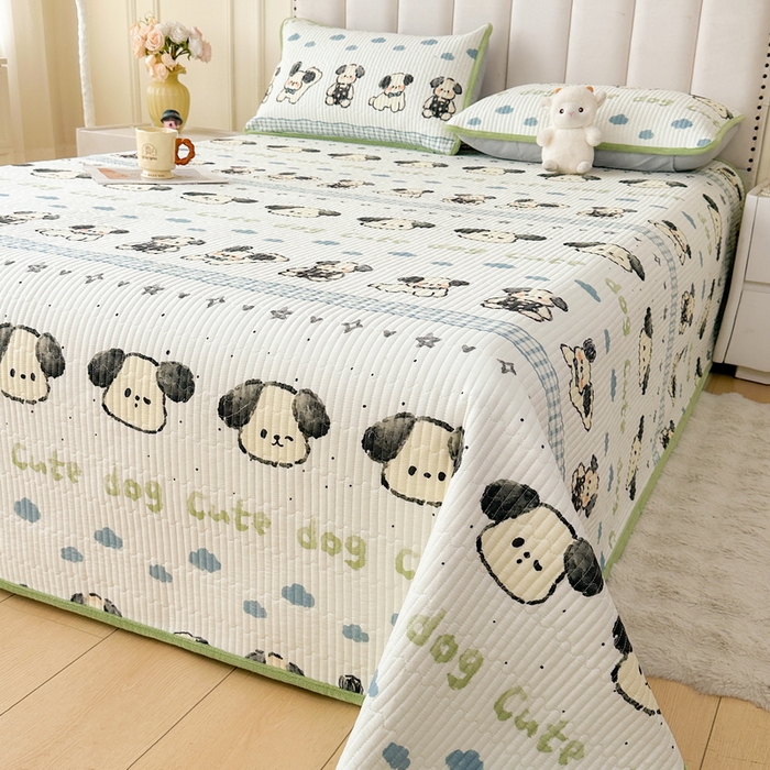 91家纺网 家纺一手货源 找家纺 LIFE.丽芙 2025新款A类四季可用A版全棉数码印花B版牛奶绒单件夹棉炕盖床盖三件套 床盖-调皮狗狗