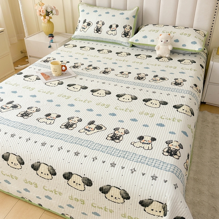 91家纺网 家纺一手货源 找家纺 LIFE.丽芙 2025新款A类四季可用A版全棉数码印花B版牛奶绒单件夹棉炕盖床盖三件套 床盖-调皮狗狗