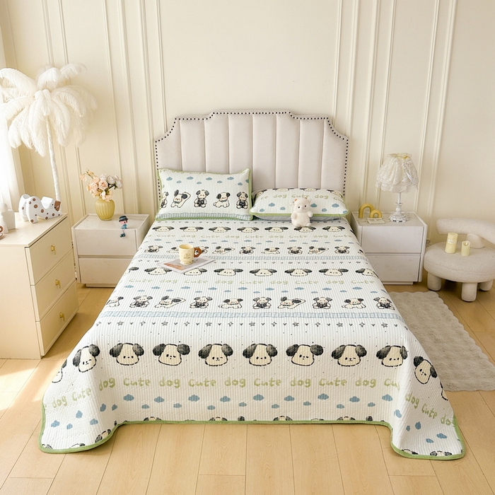 91家纺网 家纺一手货源 找家纺 LIFE.丽芙 2025新款A类四季可用A版全棉数码印花B版牛奶绒单件夹棉炕盖床盖三件套 床盖-调皮狗狗