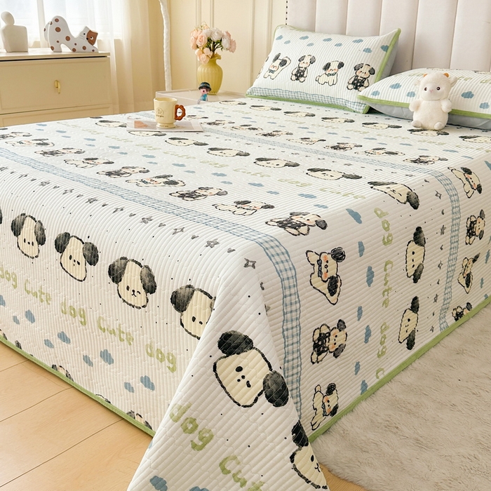 91家纺网 家纺一手货源 找家纺 LIFE.丽芙 2025新款A类四季可用A版全棉数码印花B版牛奶绒单件夹棉炕盖床盖三件套 床盖-调皮狗狗