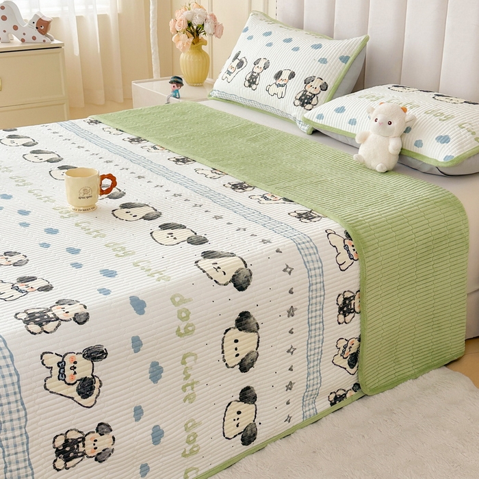 91家纺网 家纺一手货源 找家纺 LIFE.丽芙 2025新款A类四季可用A版全棉数码印花B版牛奶绒单件夹棉炕盖床盖三件套 床盖-调皮狗狗