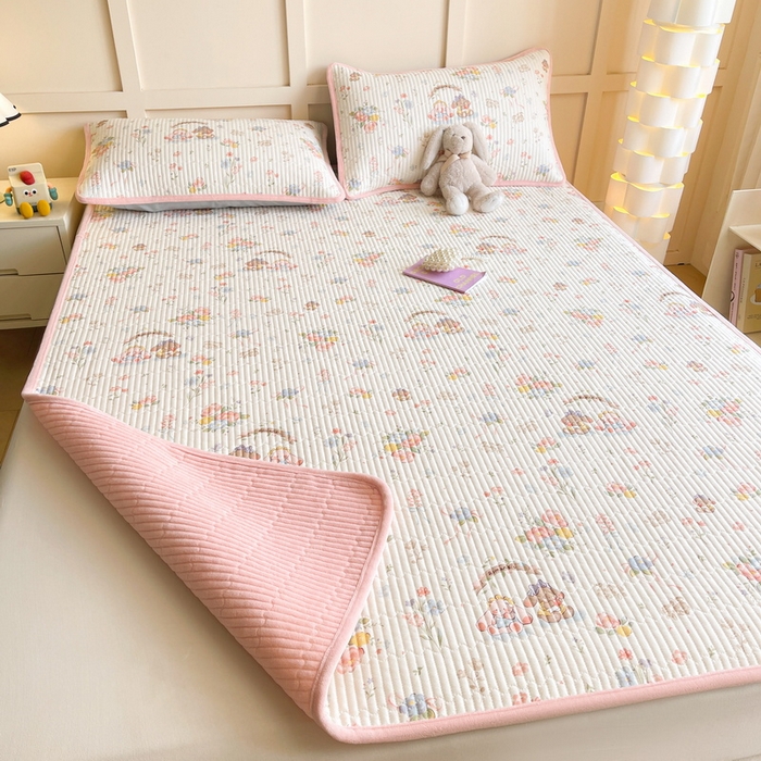 91家纺网 家纺一手货源 找家纺 LIFE.丽芙 2025新款A类四季可用A版全棉数码印花B版牛奶绒单件夹棉床褥垫三件套 床褥垫-浪漫花丛