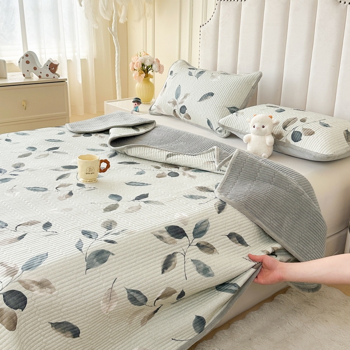 LIFE.丽芙 2025新款A类四季可用A版全棉数码印花B版牛奶绒单件夹棉炕盖床盖三件套 床盖-叶纷飞