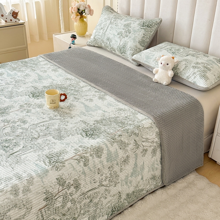 91家纺网 家纺一手货源 找家纺 LIFE.丽芙 2025新款A类四季可用A版全棉数码印花B版牛奶绒单件夹棉炕盖床盖三件套 床盖-秋韵