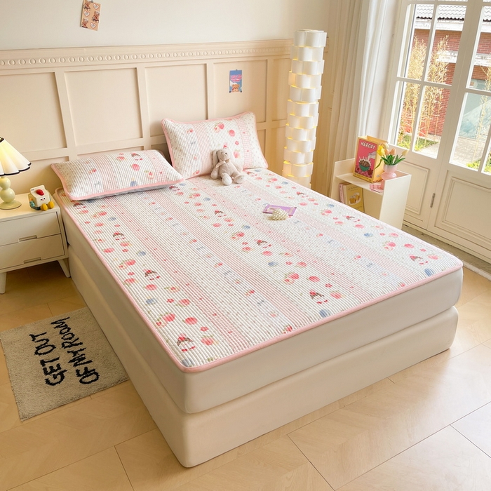 91家纺网 家纺一手货源 找家纺 LIFE.丽芙 2025新款A类四季可用A版全棉数码印花B版牛奶绒单件夹棉床褥垫三件套 床褥垫-爱心小妹