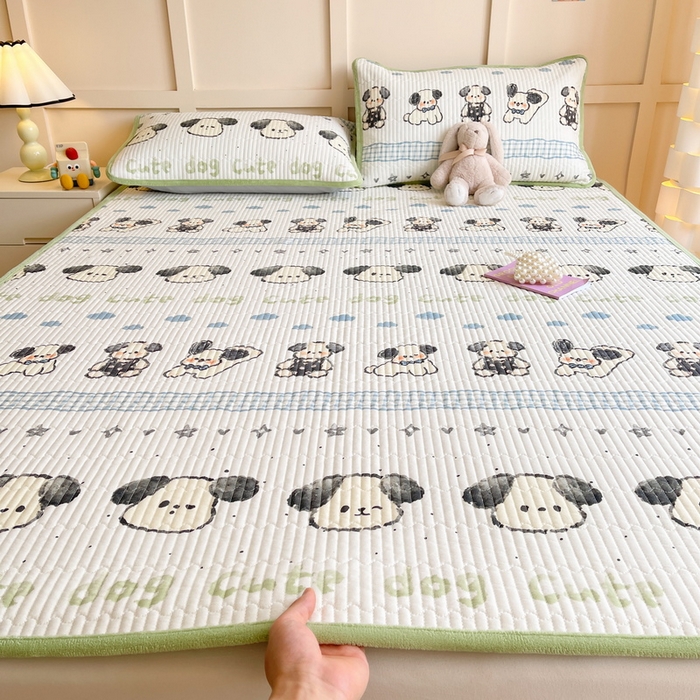 91家纺网 家纺一手货源 找家纺 LIFE.丽芙 2025新款A类四季可用A版全棉数码印花B版牛奶绒单件夹棉床褥垫三件套 床褥垫-调皮狗狗