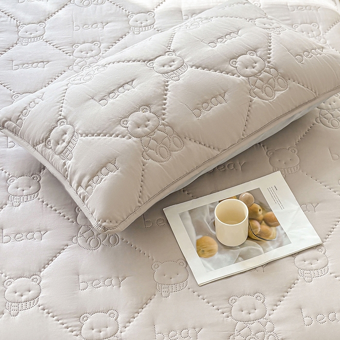 LIFE.丽芙 2025新款磨毛超声波夹棉机包边枕套 小熊夹棉枕套-山灰