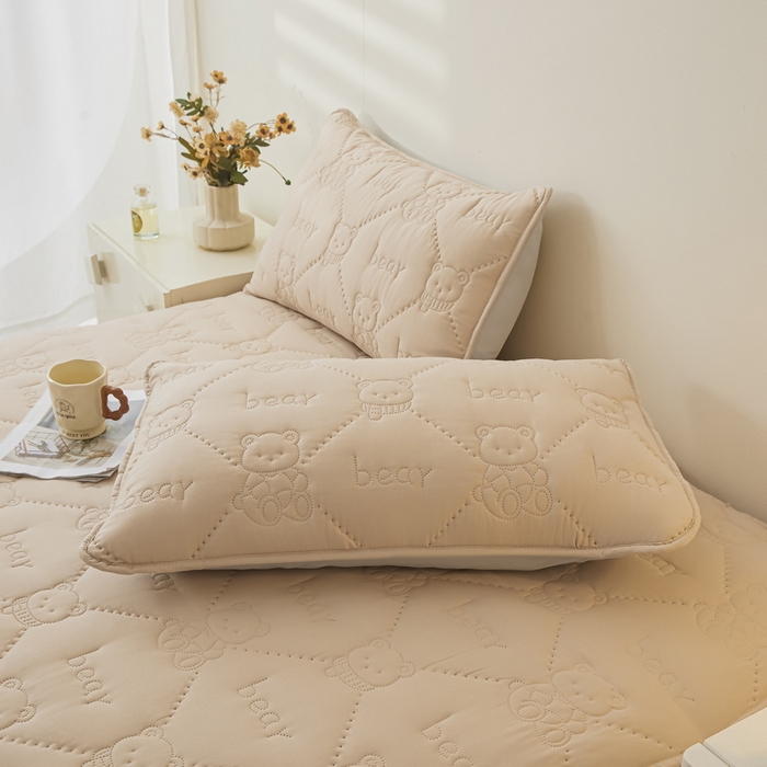LIFE.丽芙 2025新款磨毛超声波夹棉防水枕套机包边款 小熊防水夹棉枕套-奶茶
