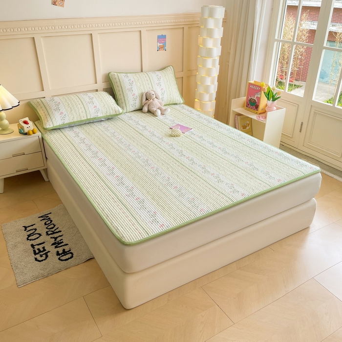 91家纺网 家纺一手货源 找家纺 LIFE.丽芙 2025新款A类四季可用A版全棉数码印花B版牛奶绒单件夹棉床褥垫三件套 床褥垫-曼琳-绿