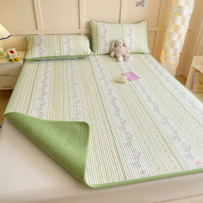 91家纺网 家纺一手货源 找家纺 LIFE.丽芙 2025新款A类四季可用A版全棉数码印花B版牛奶绒单件夹棉床褥垫三件套 床褥垫-曼琳-绿