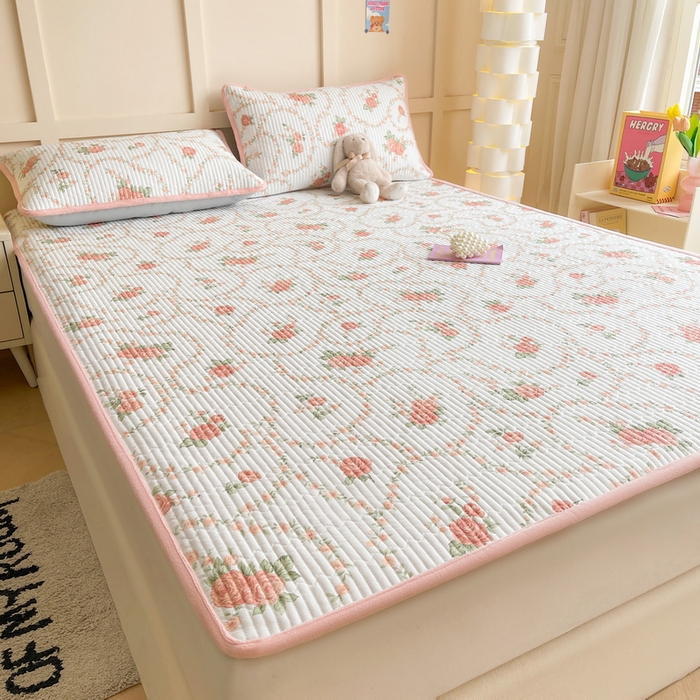 91家纺网 家纺一手货源 找家纺 LIFE.丽芙 2025新款A类四季可用A版全棉数码印花B版牛奶绒单件夹棉床褥垫三件套 床褥垫-花锦