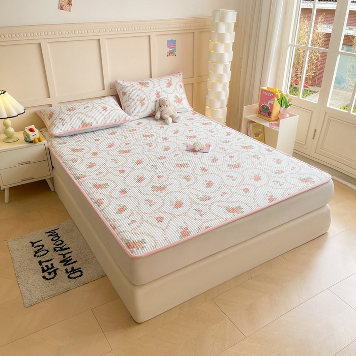 91家纺网 家纺一手货源 找家纺 LIFE.丽芙 2025新款A类四季可用A版全棉数码印花B版牛奶绒单件夹棉床褥垫三件套 床褥垫-花锦