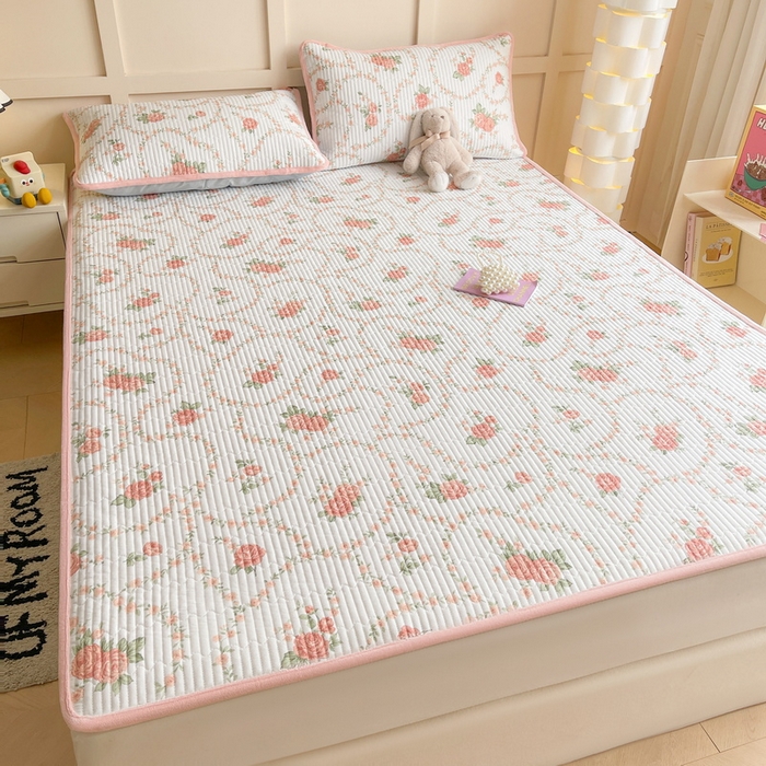 91家纺网 家纺一手货源 找家纺 LIFE.丽芙 2025新款A类四季可用A版全棉数码印花B版牛奶绒单件夹棉床褥垫三件套 床褥垫-花锦