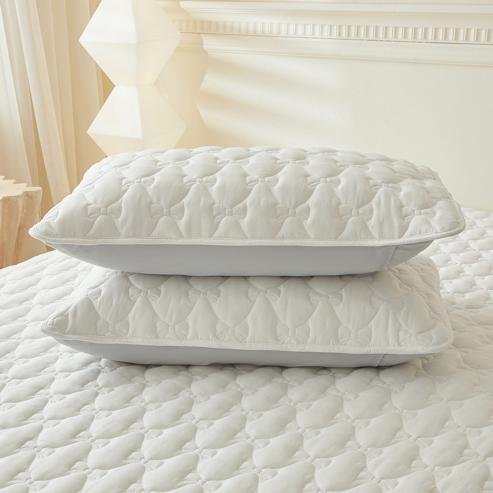 91家纺网 家纺一手货源 找家纺 LIFE.丽芙 2025新款水洗原棉夹棉包边枕套 蝴蝶结枕套-象牙白