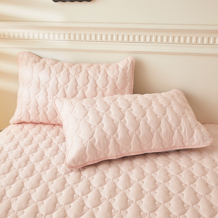 LIFE.丽芙 2025新款水洗原棉夹棉包边枕套 蝴蝶结枕套-奶油粉