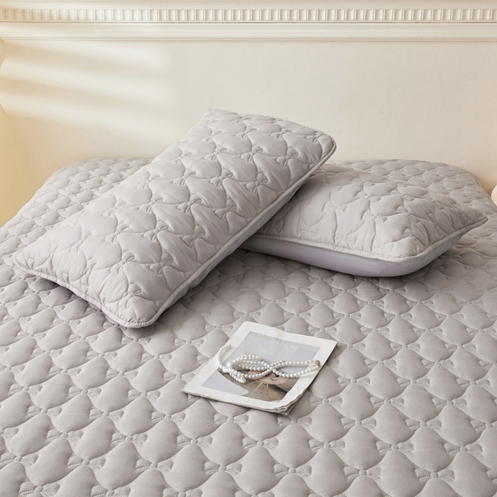 91家纺网 家纺一手货源 找家纺 LIFE.丽芙 2025新款水洗原棉夹棉包边枕套 蝴蝶结枕套-山灰