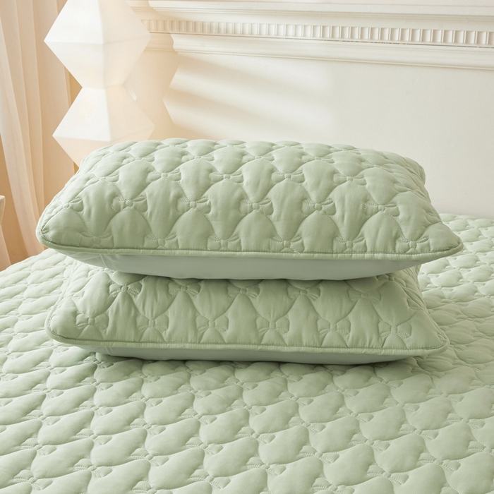 91家纺网 家纺一手货源 找家纺 LIFE.丽芙 2025新款水洗原棉夹棉包边枕套 蝴蝶结枕套-松石绿