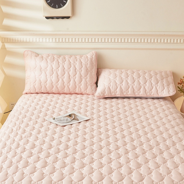 91家纺网 家纺一手货源 找家纺 LIFE.丽芙 2025新款水洗原棉夹棉包边枕套 蝴蝶结枕套-奶油粉