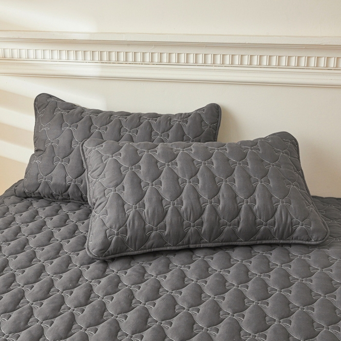 LIFE.丽芙 2025新款水洗原棉夹棉包边枕套 蝴蝶结枕套-高级灰