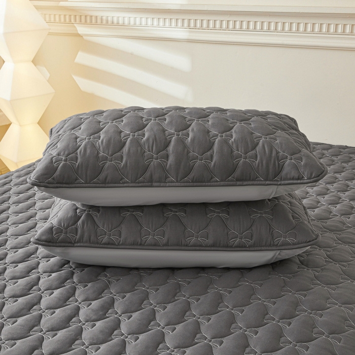 91家纺网 家纺一手货源 找家纺 LIFE.丽芙 2025新款水洗原棉夹棉包边枕套 蝴蝶结枕套-高级灰