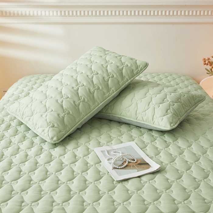 91家纺网 家纺一手货源 找家纺 LIFE.丽芙 2025新款水洗原棉夹棉包边枕套 蝴蝶结枕套-松石绿