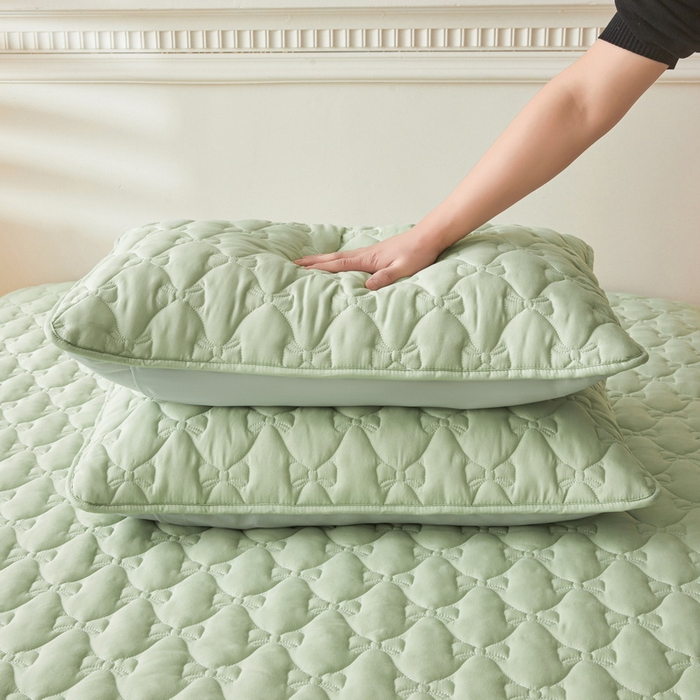 91家纺网 家纺一手货源 找家纺 LIFE.丽芙 2025新款水洗原棉夹棉包边枕套 蝴蝶结枕套-松石绿