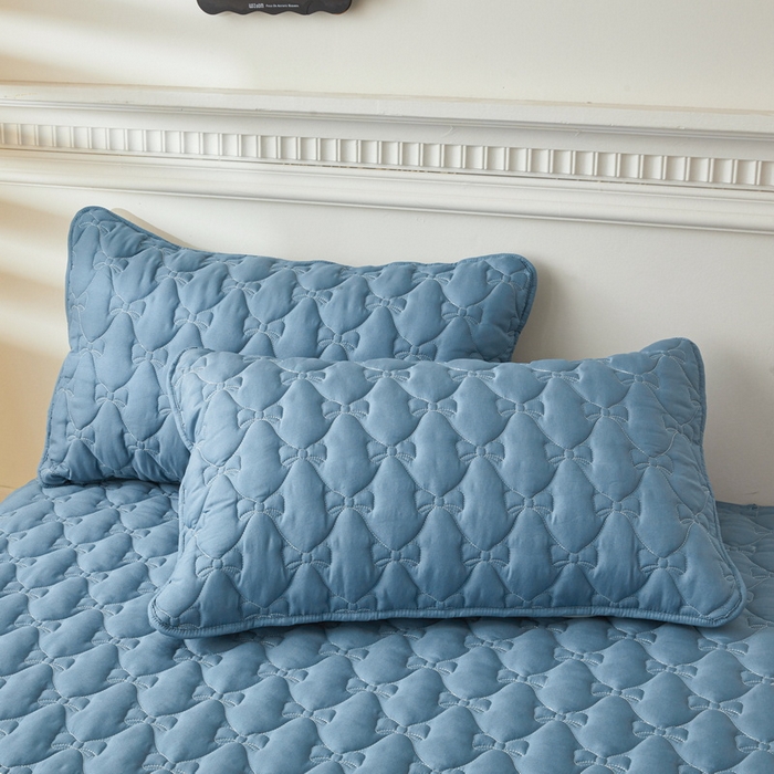 LIFE.丽芙 2025新款水洗原棉夹棉包边枕套 蝴蝶结枕套-宾利蓝