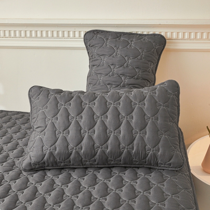 91家纺网 家纺一手货源 找家纺 LIFE.丽芙 2025新款水洗原棉夹棉包边枕套 蝴蝶结枕套-高级灰