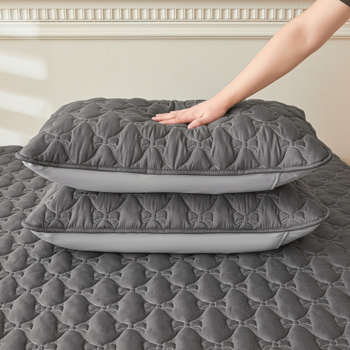 91家纺网 家纺一手货源 找家纺 LIFE.丽芙 2025新款水洗原棉夹棉包边枕套 蝴蝶结枕套-高级灰