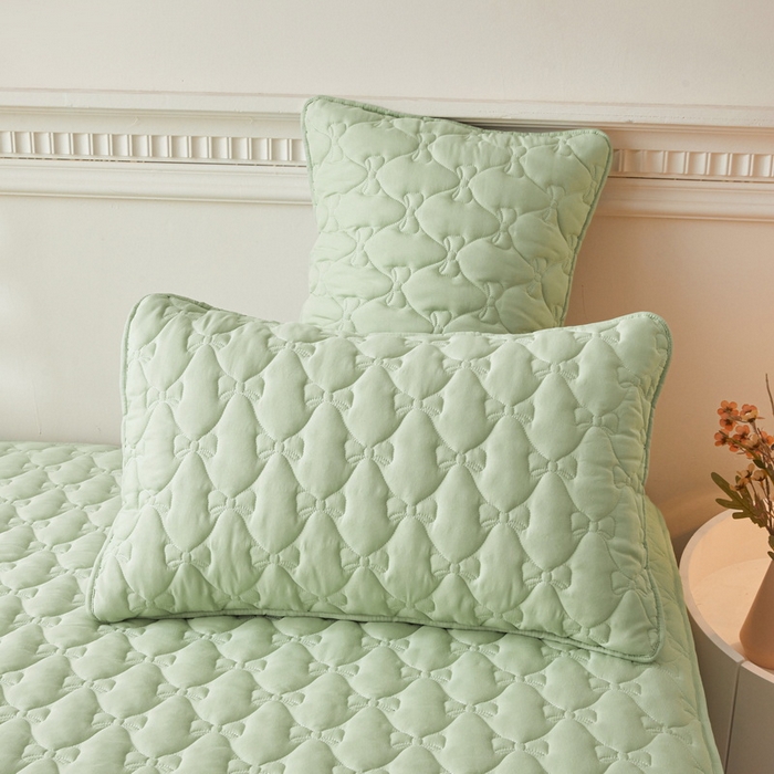 91家纺网 家纺一手货源 找家纺 LIFE.丽芙 2025新款水洗原棉夹棉包边枕套 蝴蝶结枕套-松石绿