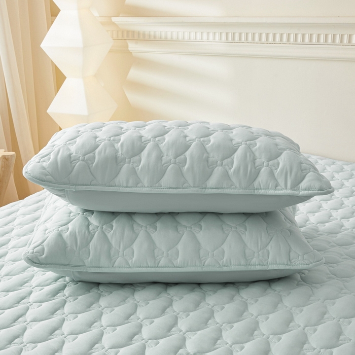 91家纺网 家纺一手货源 找家纺 LIFE.丽芙 2025新款水洗原棉夹棉包边枕套 蝴蝶结枕套-天空蓝