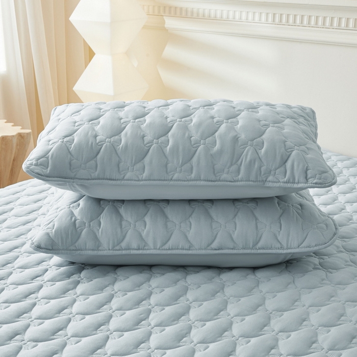 91家纺网 家纺一手货源 找家纺 LIFE.丽芙 2025新款水洗原棉夹棉包边枕套 蝴蝶结枕套-海青